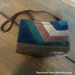 Vintage The Sak Brown Leather Suede Patchwork Shoulder Bag - Brown, Navy, Teal